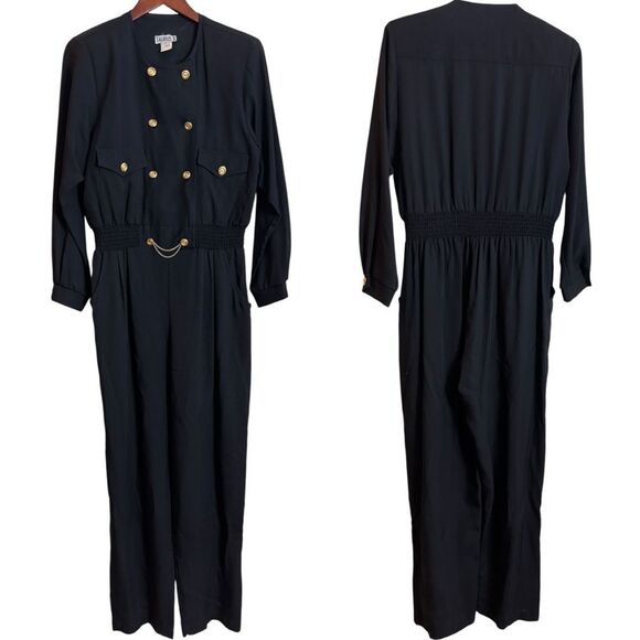 Vintage Taurus II Black Jumpsuit Elastic Waist Gold Buttons & Chan Details 14 - Picture 1 of 14